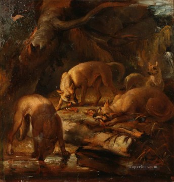 Philip Reinagle Painting - Cuatro perros en un bosque Philip Reinagle